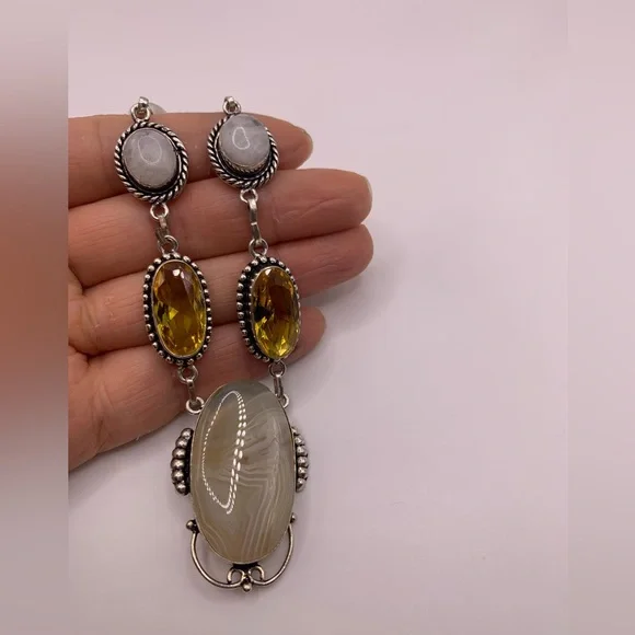 Sterling silver citrine moonstone agate necklace - Picture 6 of 7
